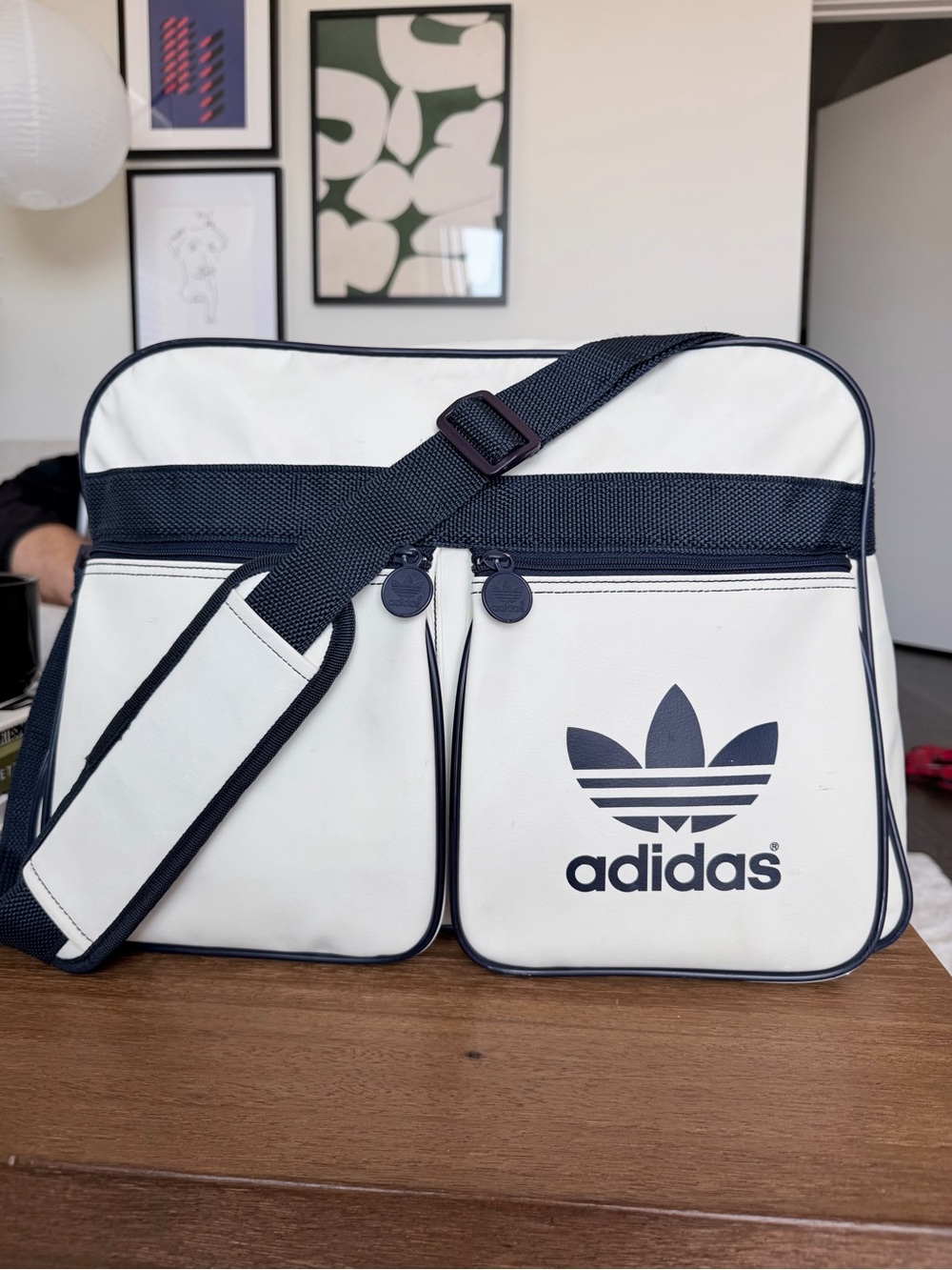 Vintage Adidas Trefoil Cream Navy Shoulder Sports Bag 70s 80s Rare